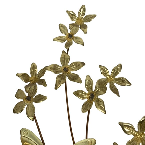 2 Vintage Metal Butterfly Dogwood Flowers Sprays Wall Art Burnished Brass Copper - Picture 3 of 6